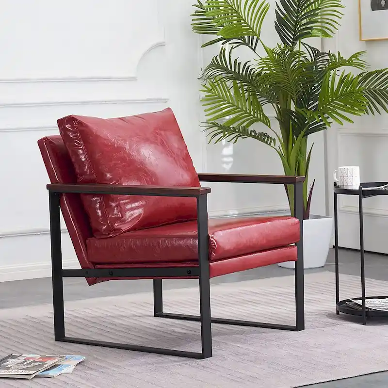 MCombo Modern Accent Chair with Upholstered Cushion, Faux Leather HQ304