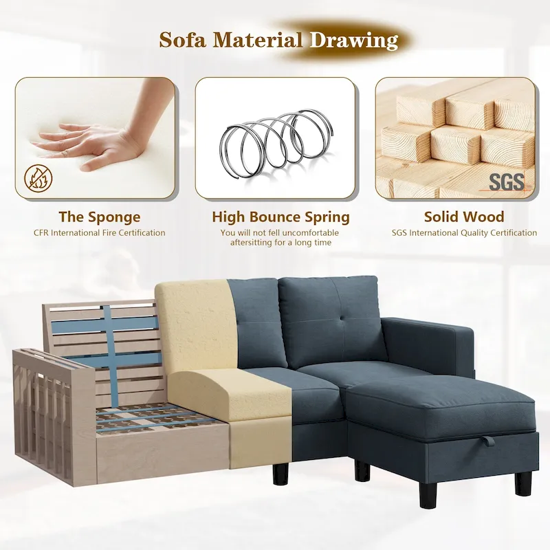 Futzca Modern L-shaped Convertible Sectional Sofa w/ Reversible Chaise