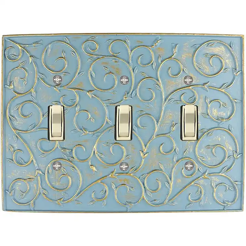 Meriville French Scroll 3 Toggle Wallplate, Triple Switch Electrical Cover Plate