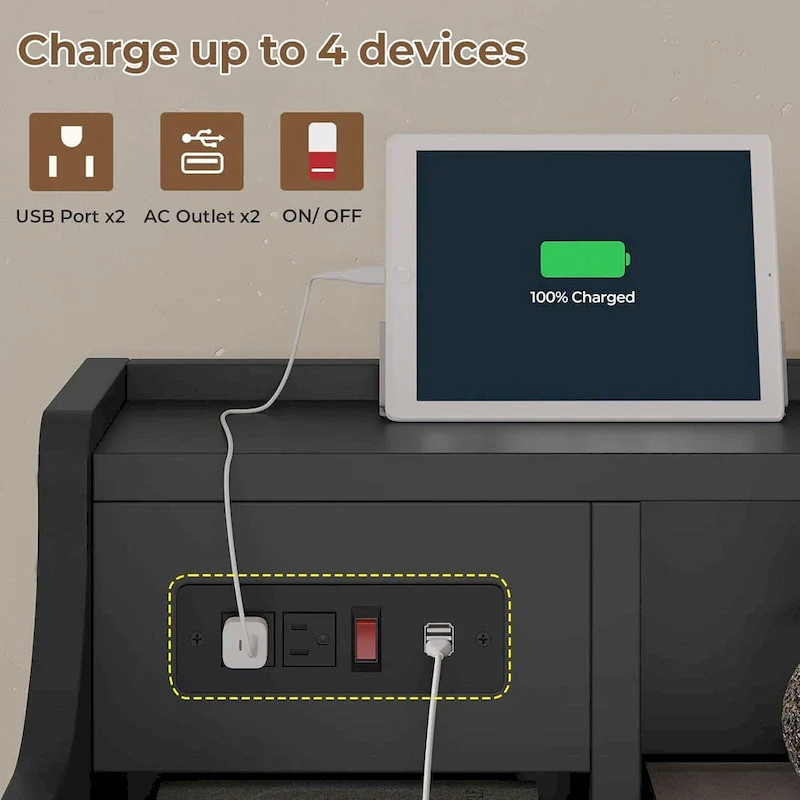 3-Drawer Nightstand with Built-in Charging Station and Open Shelf – White / Pink / Grey / Black, for 1 Person