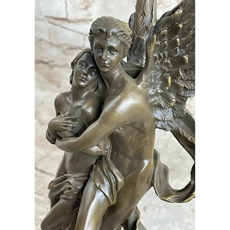 Signed Jean Debut Sculpture Of A Romantic Couple Angel Bronze Statue 13 Inches X 6 Inches