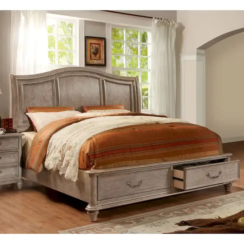 Solid Wood Storage Platform Bed with Arched Headboard