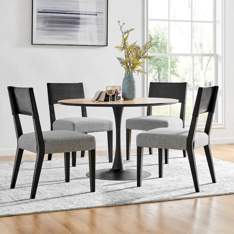 Kylo Faux Leather/ Linen Dining Side Chair, (Set of 2)