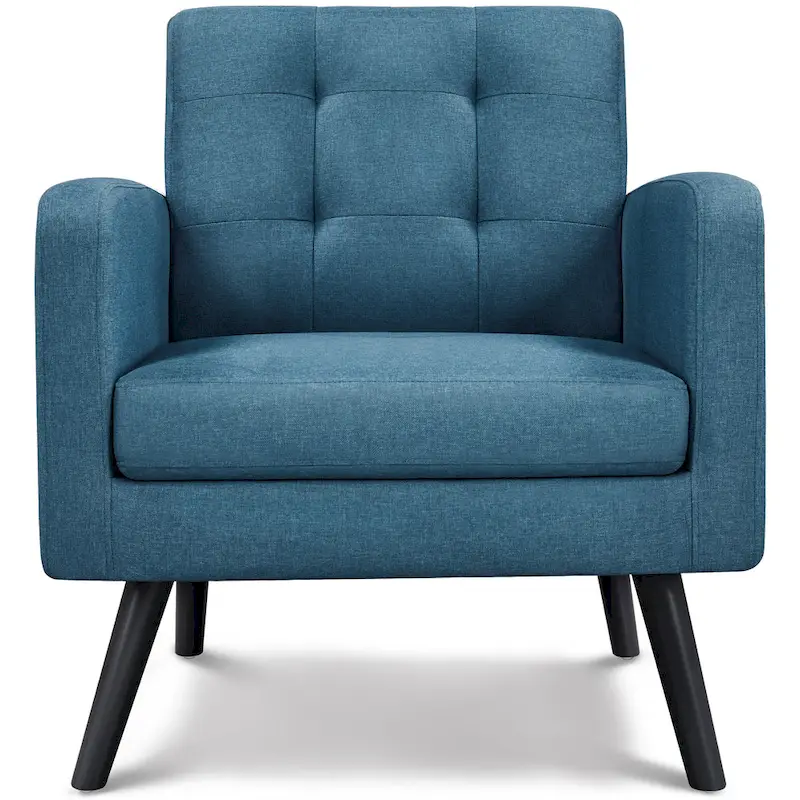 Yaheetech Mid Century Modern Fabric Arm Chair Tufted Accent Chair with Rubber Wooden Leg