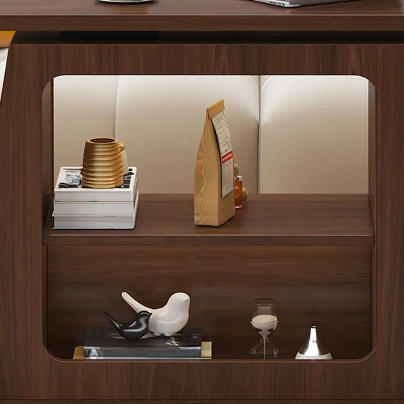 Versatile Modern Brown Half-circle Wheeled Side Table