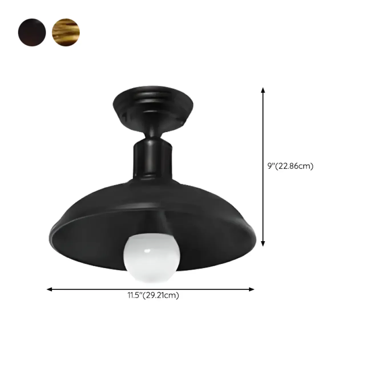 Industrial LED Semi Flush Ceiling Light with Black Iron Shade
