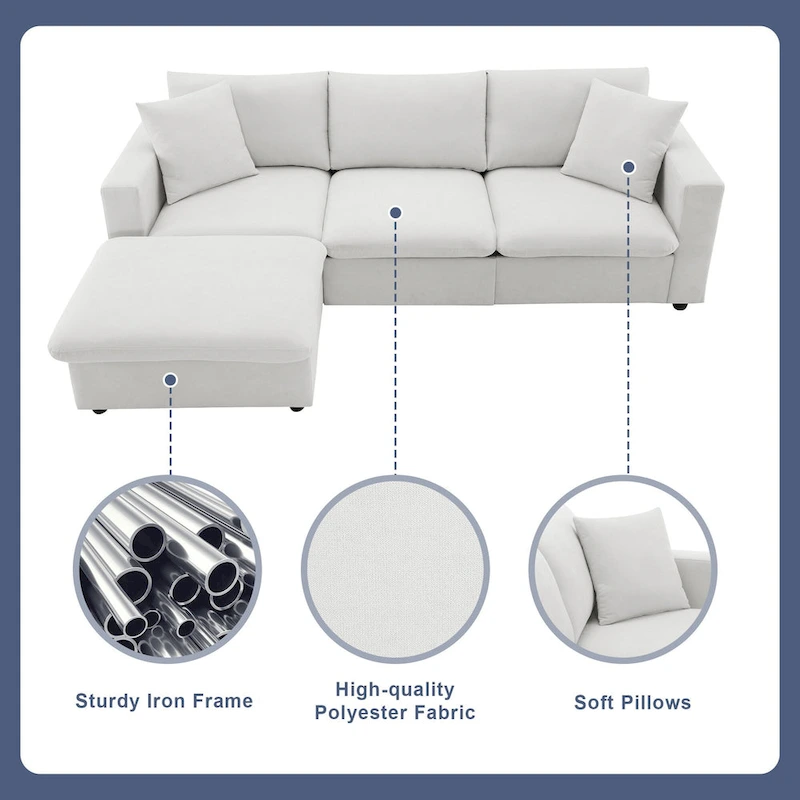 101 L-Shaped Cloud Sectional Sofa with Ottoman & Pocket Springs