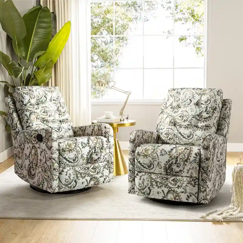 Manual Swivel Recliner with Tufted Back Set of 2