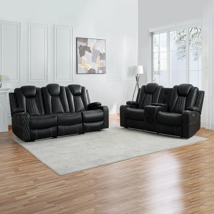 Deluxe Theater-Style Reclining Sofa Set with Power Recline, LED Lights, Wireless Charging and bluetooth Speaker
