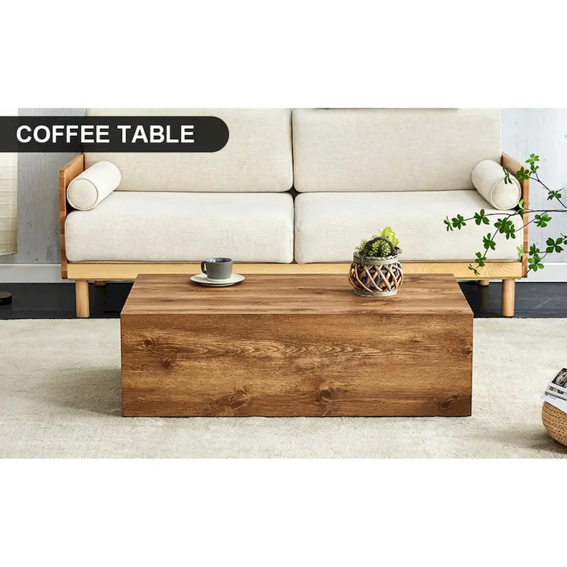 Modern Coffee Table, MDF with Wood Grain & Marble-Inspired Pattern, Easy Assembly, 10-15 Min