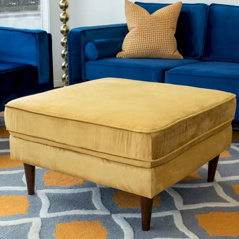 Mid-Century Modern Square Velvet Ottoman