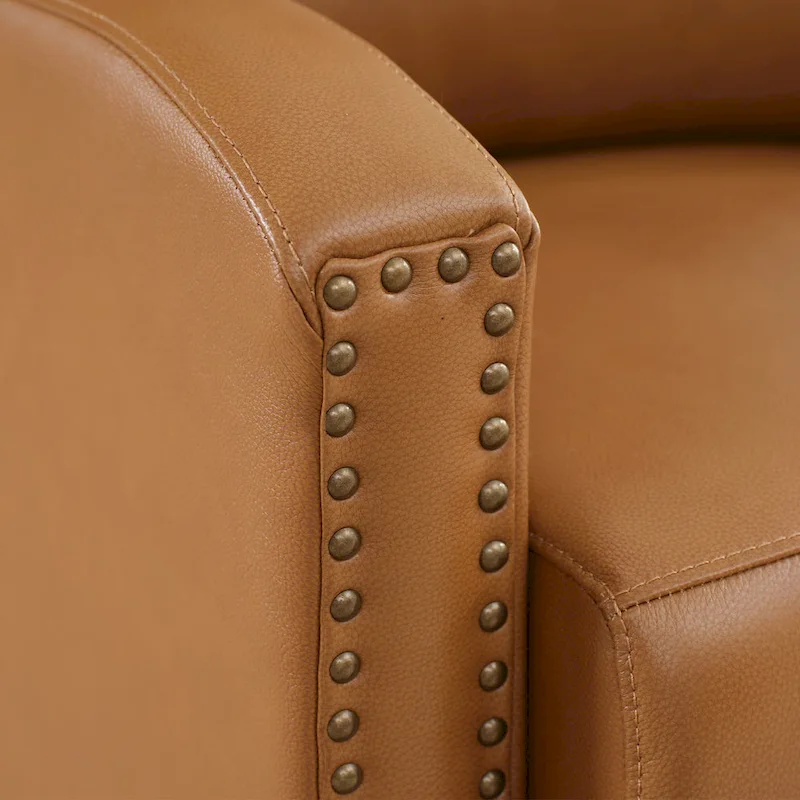 Genuine Leather Pushback Recliner with Multi-Angle Seat Back and Solid Wood Legs