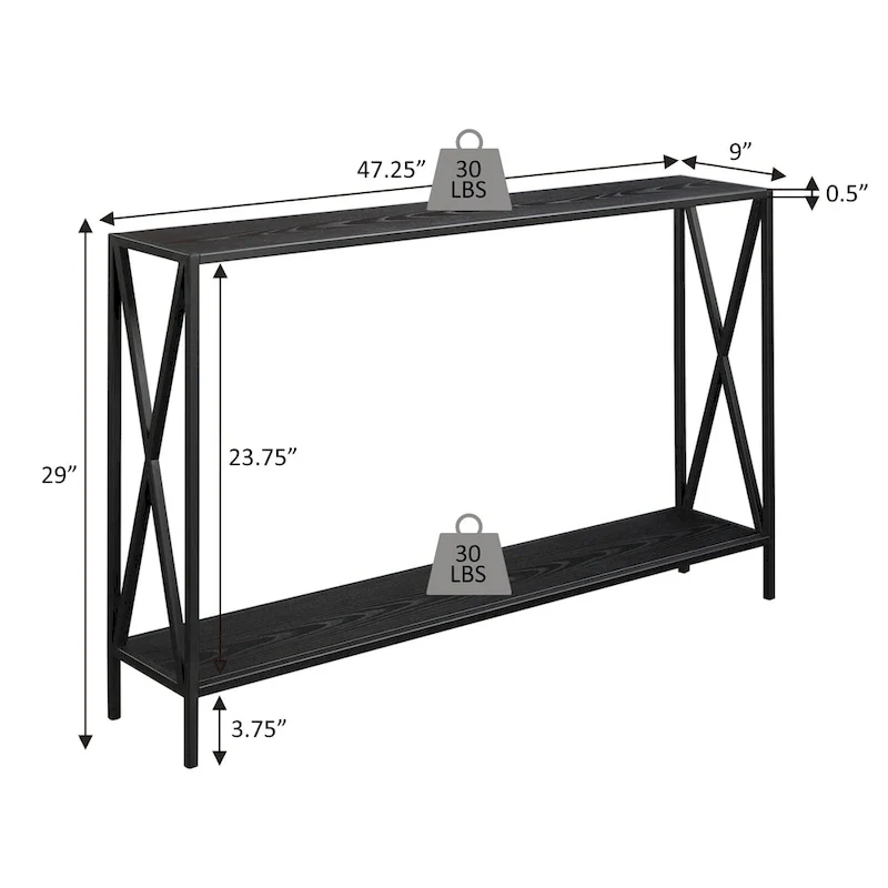 Farmhouse Industrial Console Table with Shelf