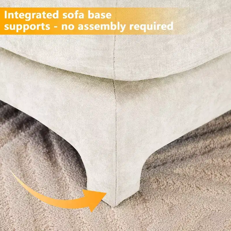 4-Seater Solid Wood Frame Chenille Beige Sofa with Lumbar Pillow High Resilience Sponge Easy Install