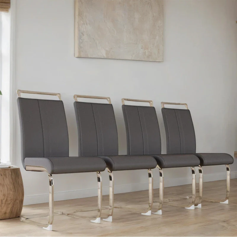 PU Leather High Back Upholstered Dining Chair w/ Metal Legs(Set of 4)