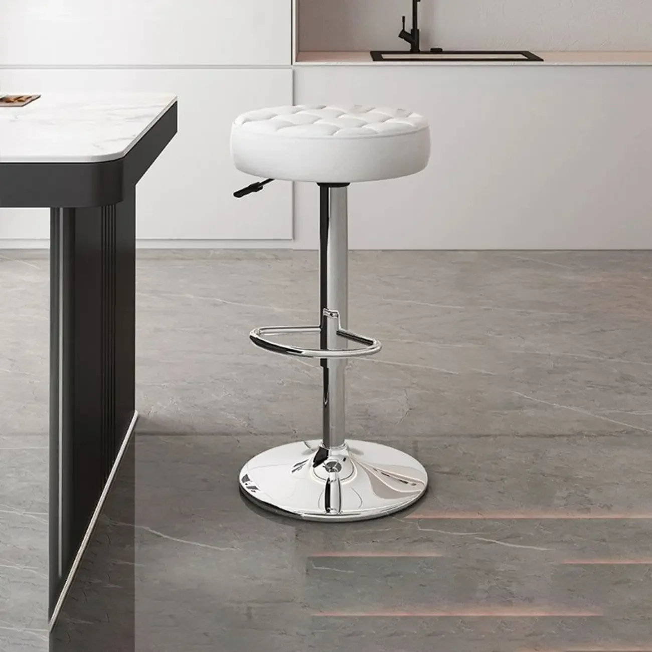 Leather Upholstered Adjustable Swivel Bar Stools