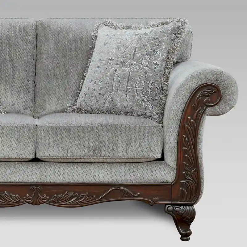 Roundhill Furniture Hernen Carved Wood Frame Loveseat