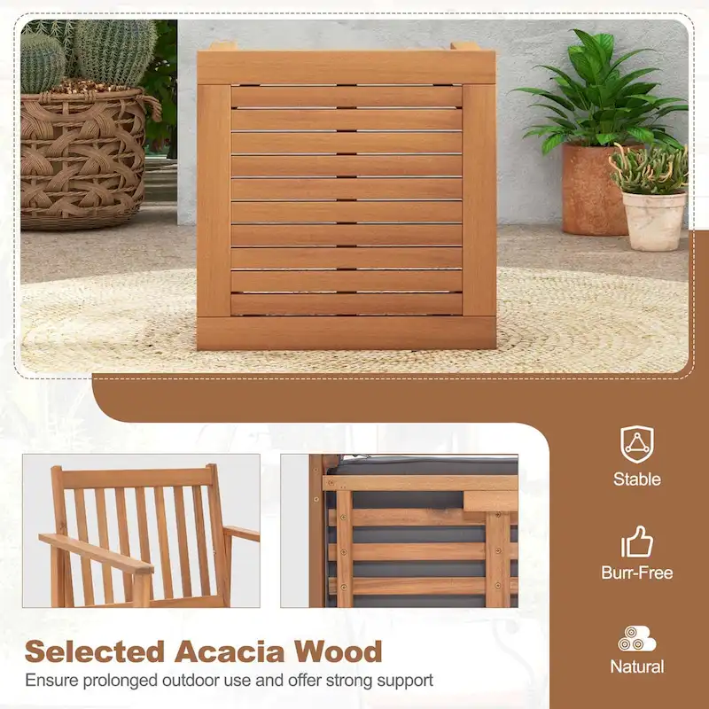 Costway 3 PCS Patio Wood Furniture Set Acacia Wood Chairs & Coffee - See Details