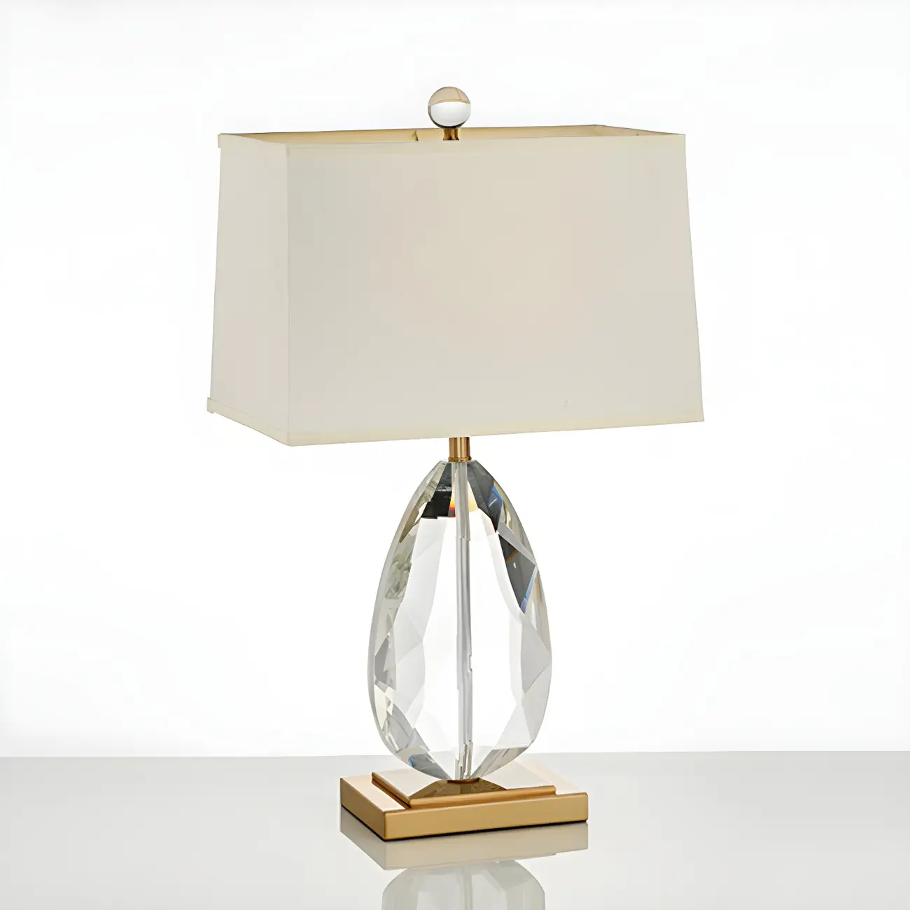 Luxury Crystal Bedside Lamp Beige Rectangle Shade