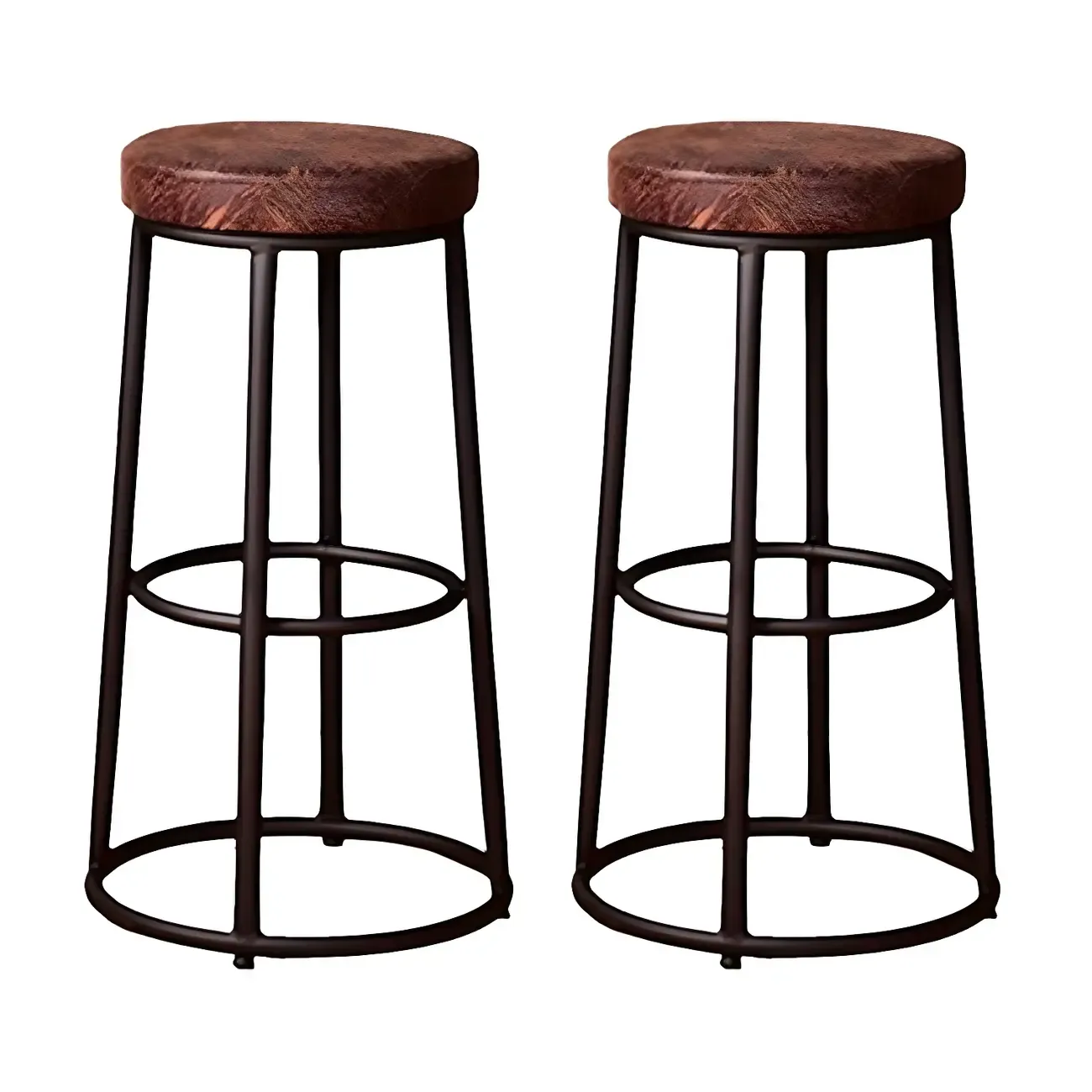Backless Industrial Round Wooden Bar Stools