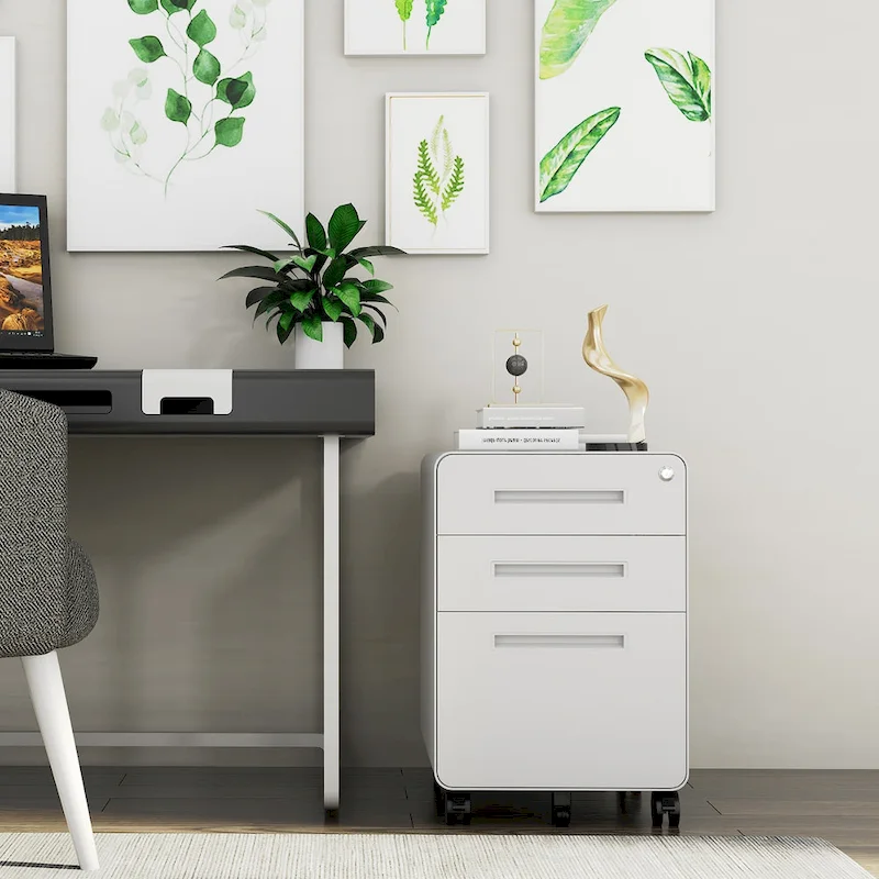 3-drawer Steel Filing Cabinets with Lock Mobile Under Desk Fully Assembled Cabinet