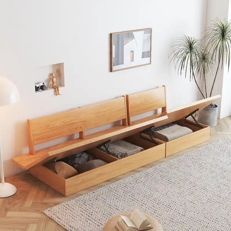 JASIWAY Cotton Line Beige Sofa With Wood Frame