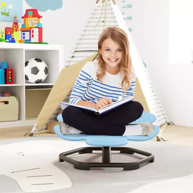 Blue / Red Petal Kids Sensory Swivel Chair, Single Seat
