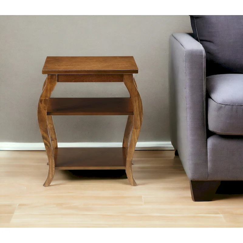 HomeRoots 23 Black Wood Bow Leg End Table With Two Shelves - 20 W x 18 D x 23 H