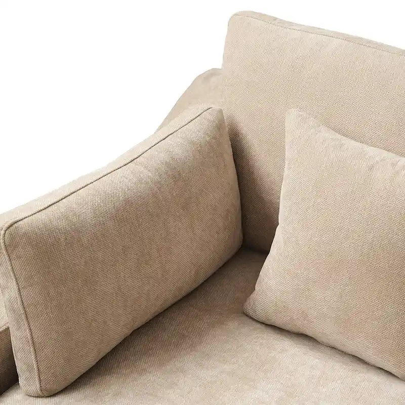 82.68   Down Filled Sectional Couch L-shape Linen Upholstered Loveseat with Ottoman