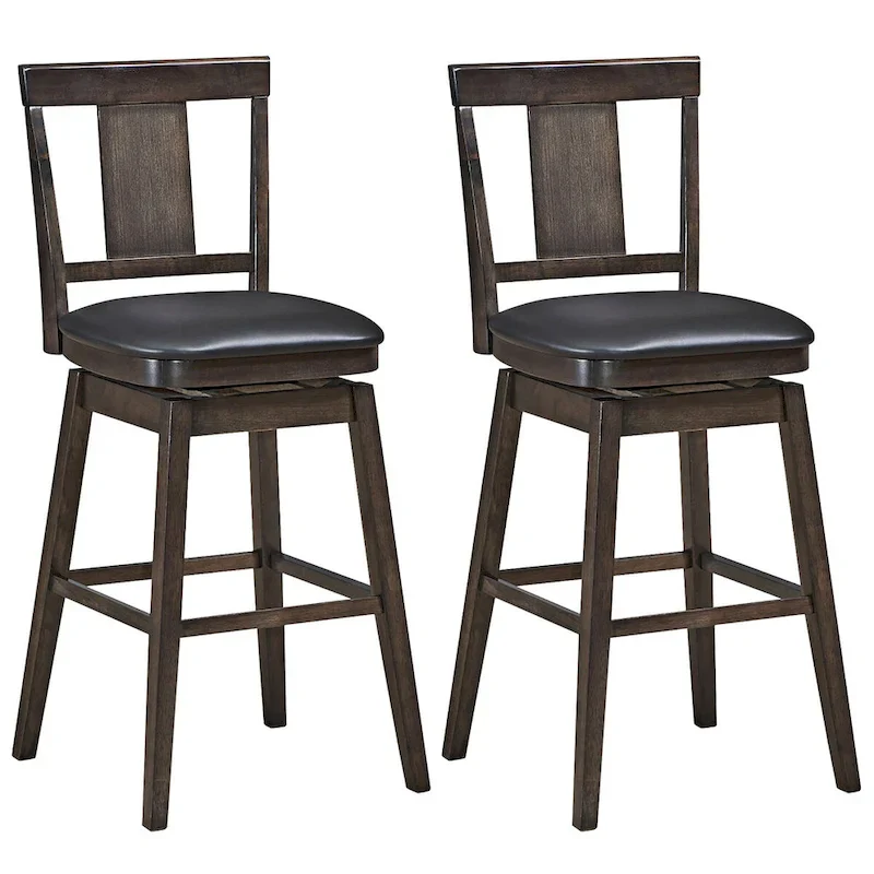 Swivel Bar Stool 29 inch Upholstered Pub Height Bar Chair with Rubber - Dark Grey