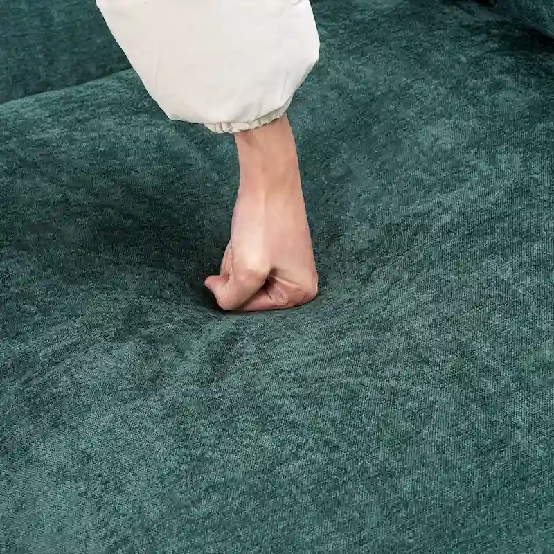 93.31 Faux Linen Modular Sectional Sofa with Movable Ottoman, Solid Wood Frame, and High-Resilience Foam Cushions