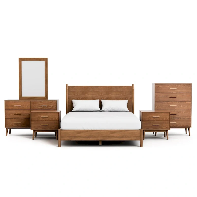 Furniture of America Beau Midcentury 6-Piece Walnut Queen Bedroom Set