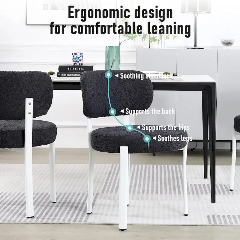 XINMICS Upholstered Modern Boucle Dining Room Chairs with White Metal Legs