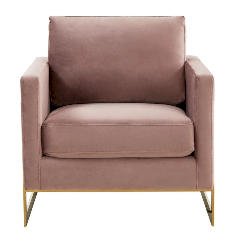 LeisureMod Lincoln Mid-Century Velvet Accent Arm Chair With Gold Frame - 34