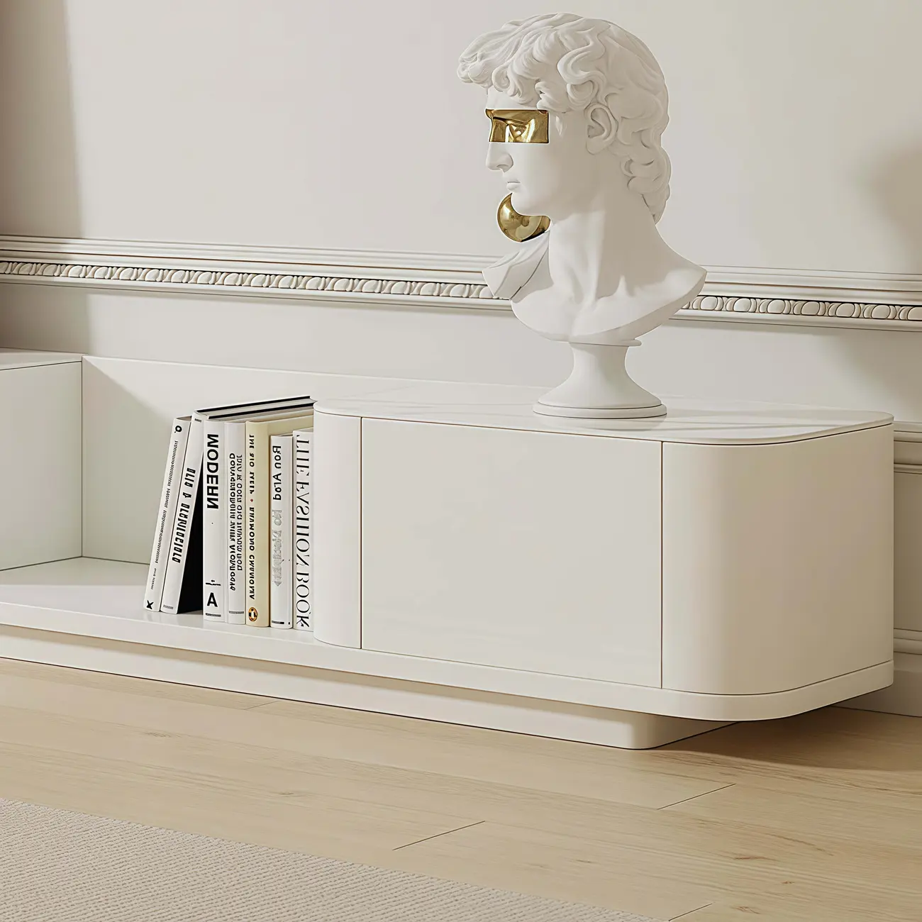 Extendable Modern Wooden White TV cabinet with Drawers