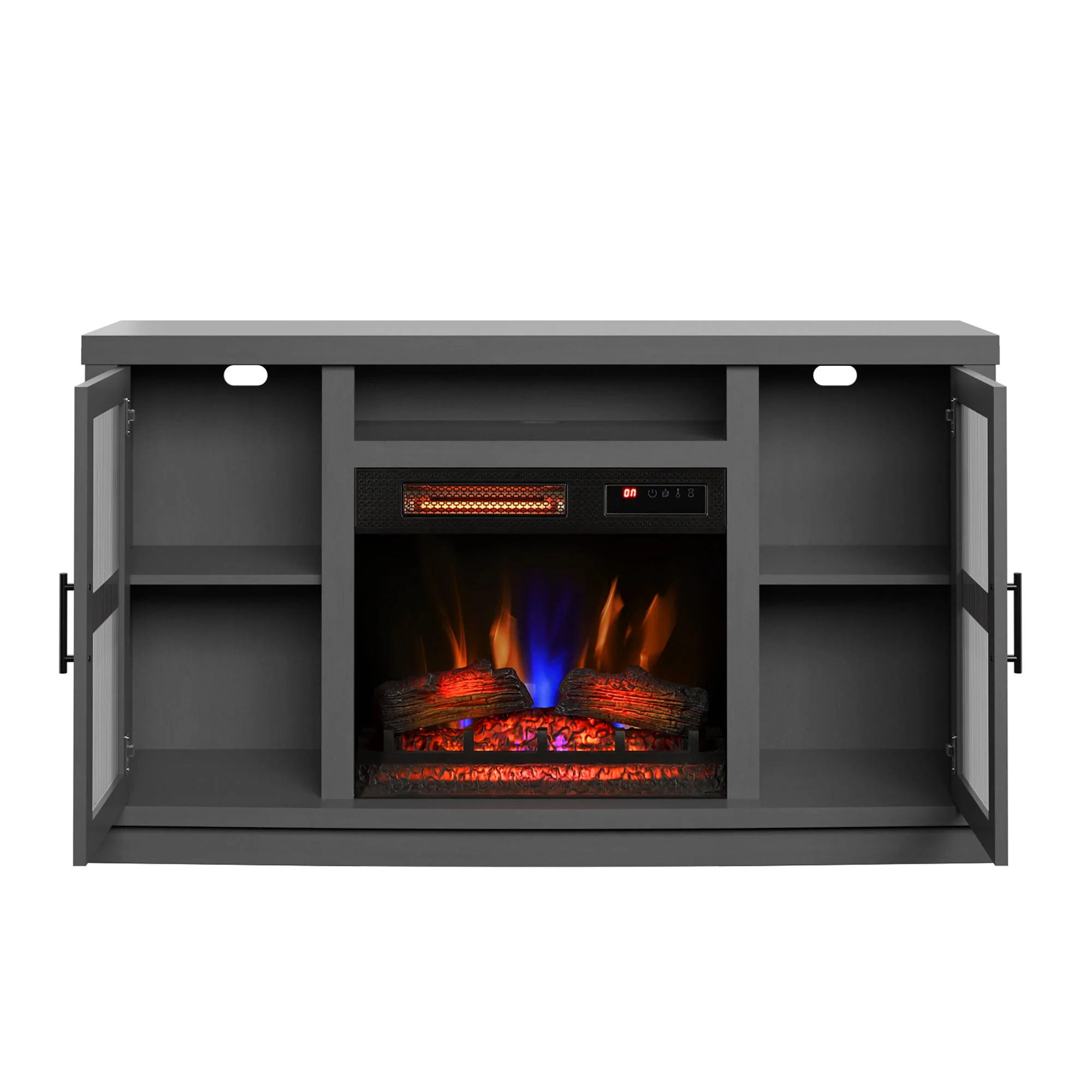 duraflame? Reeded Glass Door Electric Fireplace TV Stand Media Console