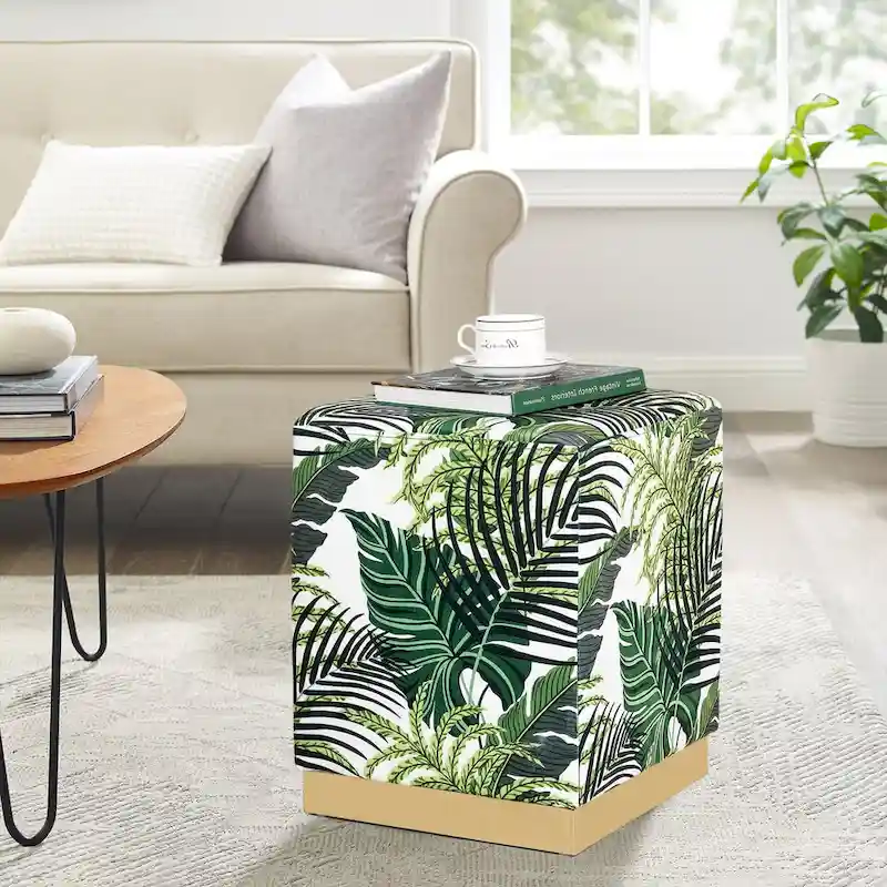 Adeco Square Velvet Ottoman Upholstered Stool Vanity Gold Plating Base