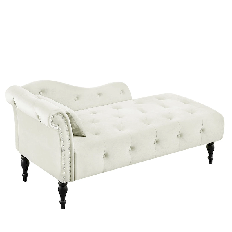 Modern 60.6  Velvet Upholstered Buttons Tufted Chaise Lounge Chair with Solid Wood Legs and Nailheads
