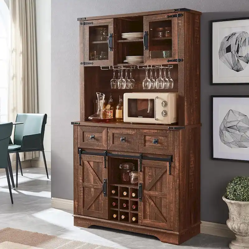 Farmhosue Bar Cabinet, Kitchen Buffet, Coffee Bar Sideboard Table