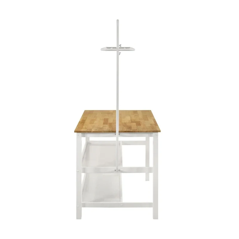 Prager Brown and White Kitchen Island Counter Table with Pot Rack