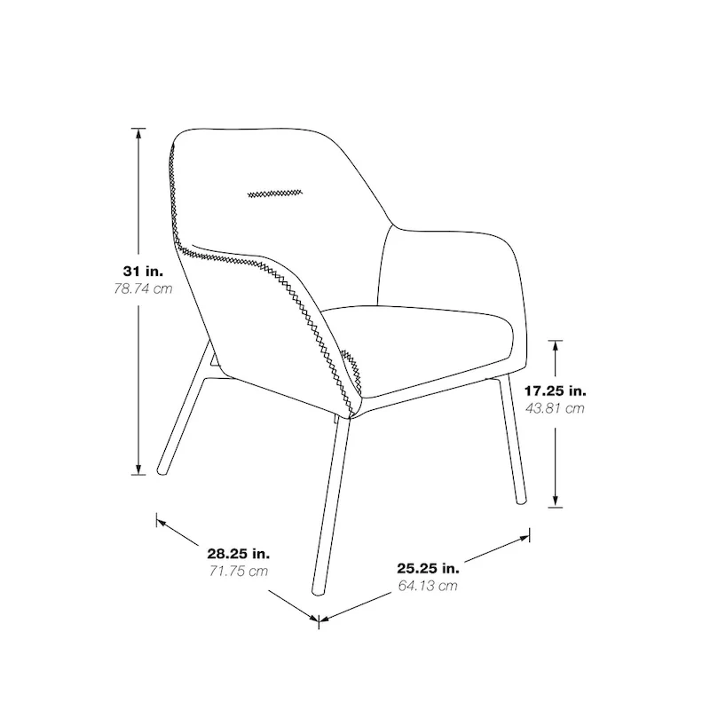 Brooks Accent Chair in Faux Leather with Stitch and Black Legs