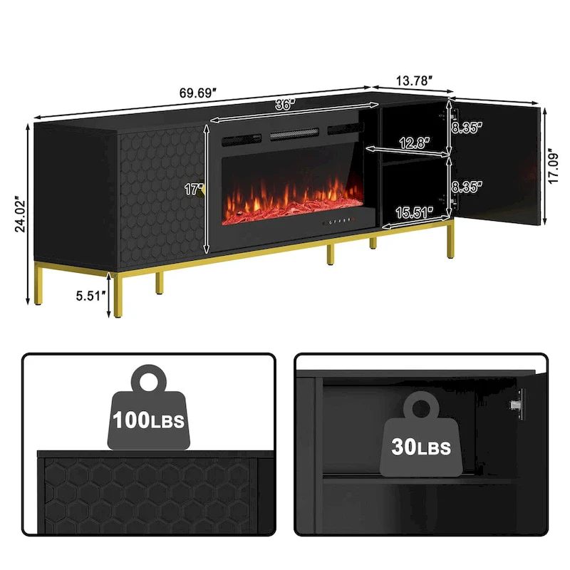 70 Wood Fireplace TV Stand with 36 Electric Fireplace