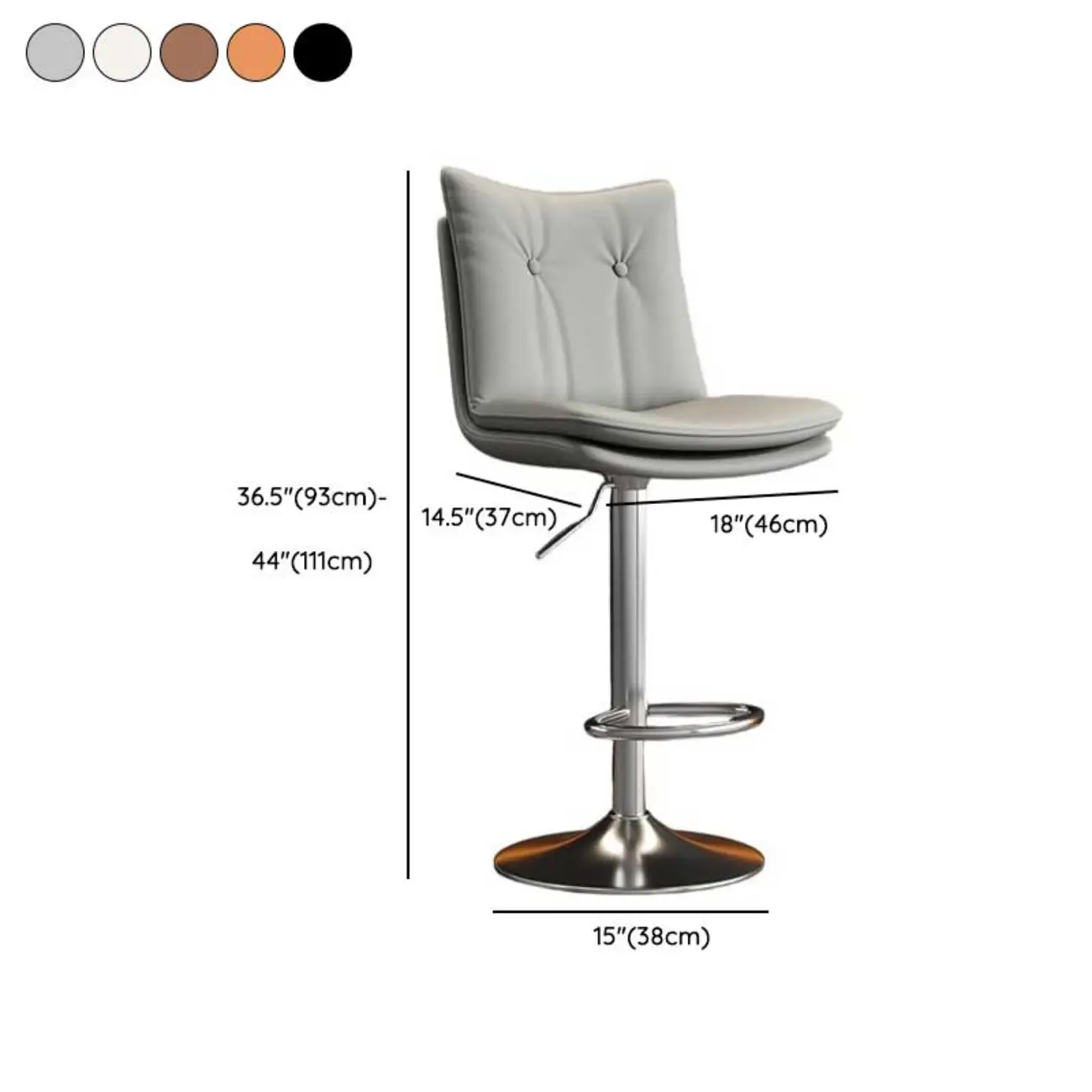 Adjustable Leather Low Back Swivel Bar Stools with Footrest