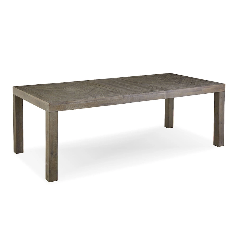 72-89 Inch Extendable Acacia Wood Dining Table, Herringbone Pattern, Gray