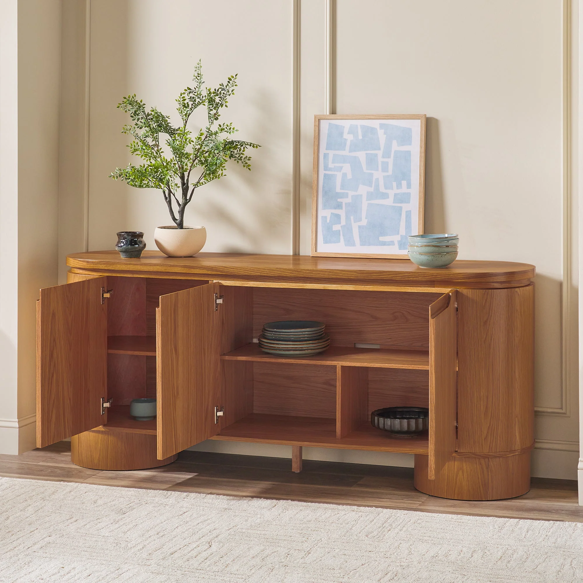 Maya Modern Curved Wood 70 Sideboard /TV Stand