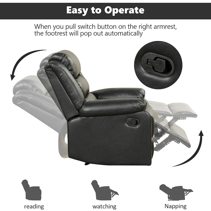 Breathable PU Leather Manual Recliner Chair with Overstuffed Arm and Back
