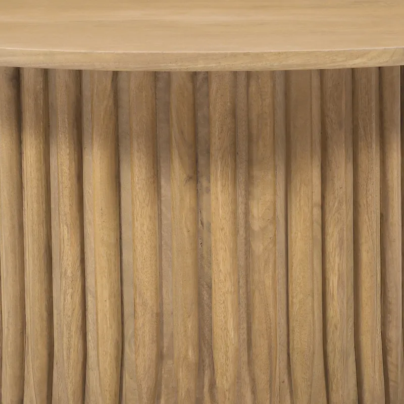 Sejo Coffee Table, 34 Inch Round Top with Fluted Base in Natural Brown Mango Wood