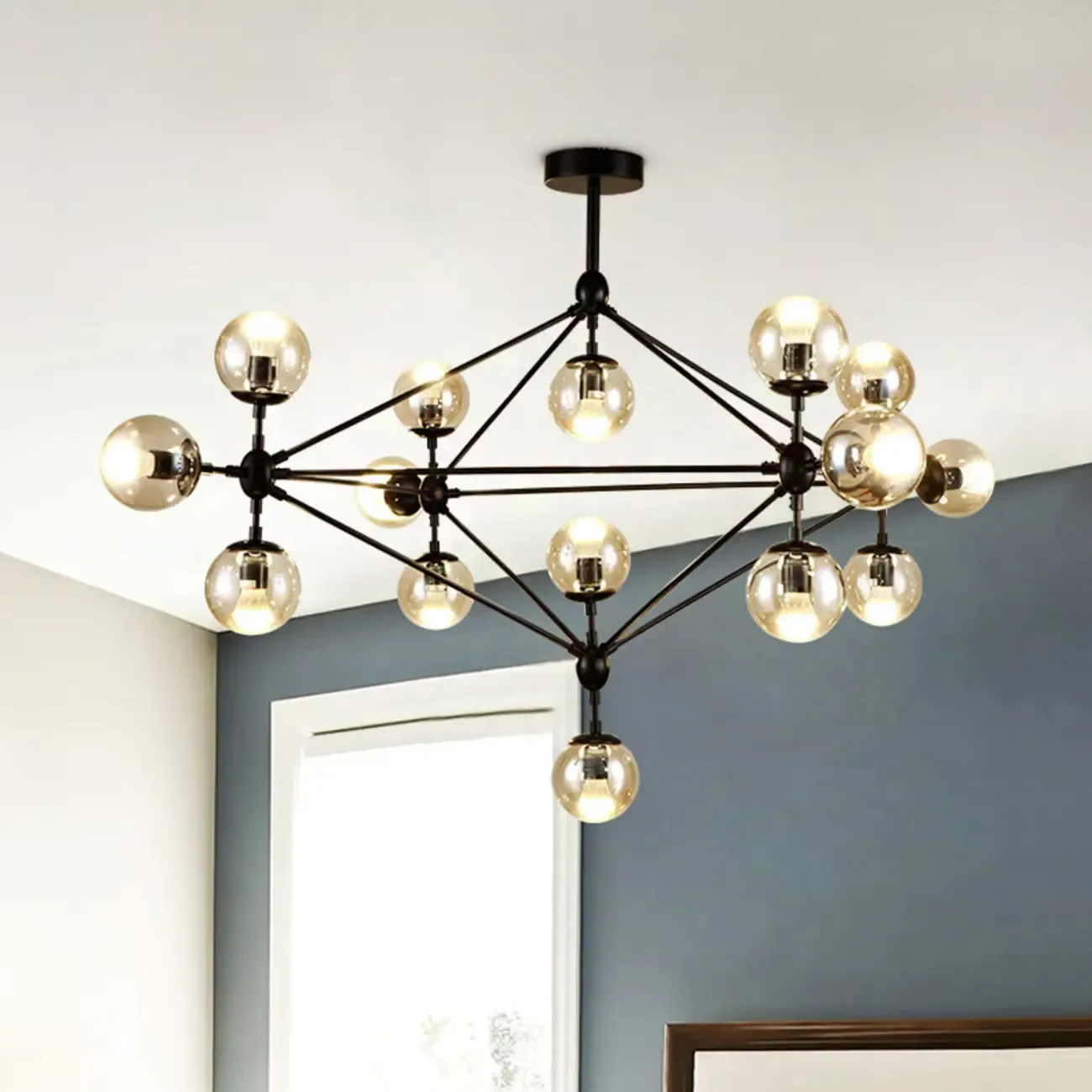 Multi-Light Modern Black LED Chandelier with Geometric Design