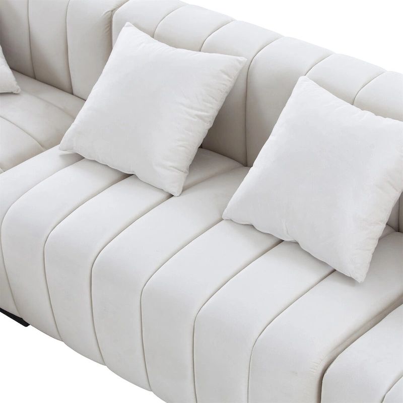 Channel Tufted Sofa Velvet Upholstered Left Chaise Modular Sofa