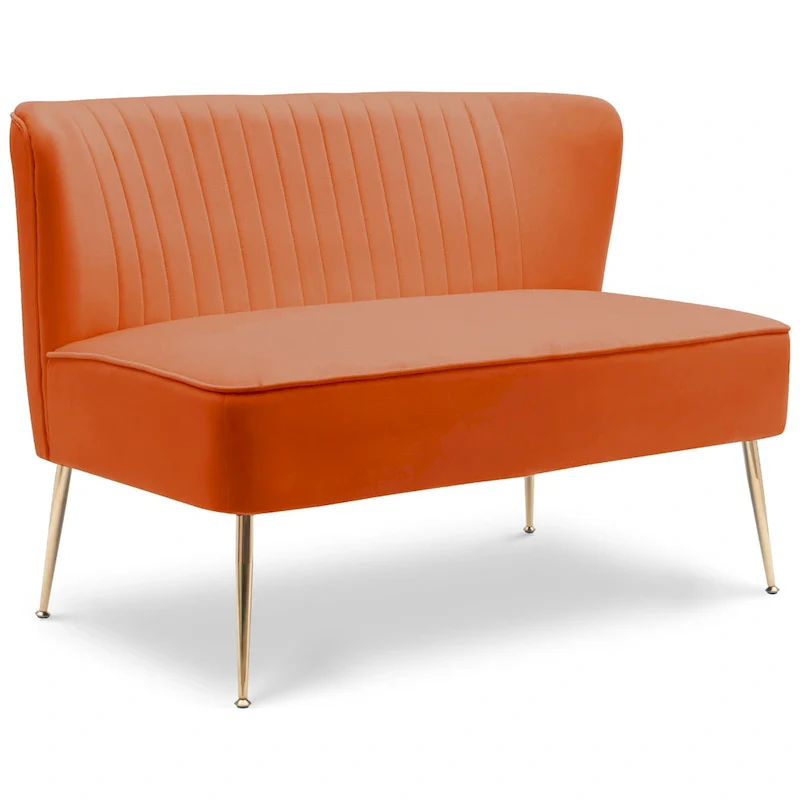 Upholstered Velvet Polyester 46 Wide Loveseat - Armless/ Scalloped Back